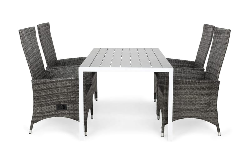 Tunis Havesæt 150 + 4 Jenny Justerbar Lænestole, Hvid/Grå