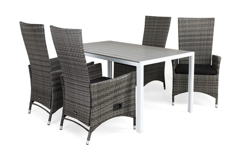 Tunis Havesæt 150 + 4 Jenny Justerbar Lænestole m Hynde, Hvid/Grå/Sort