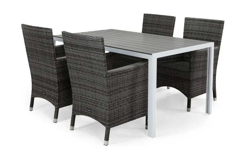 Tunis Havesæt 150 + 4 Thor Lænestole Lyx m Armlæn - Hvid/Grå/Nonwood - Havemøbler - Udendørsgruppe - Havesæt