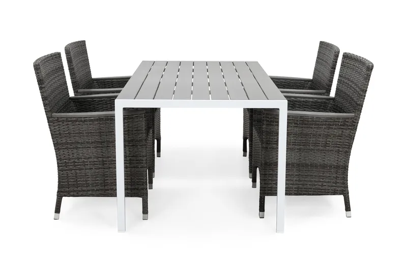 Tunis Havesæt 150 + 4 Thor Lænestole Lyx m Armlæn, Hvid/Grå/Nonwood