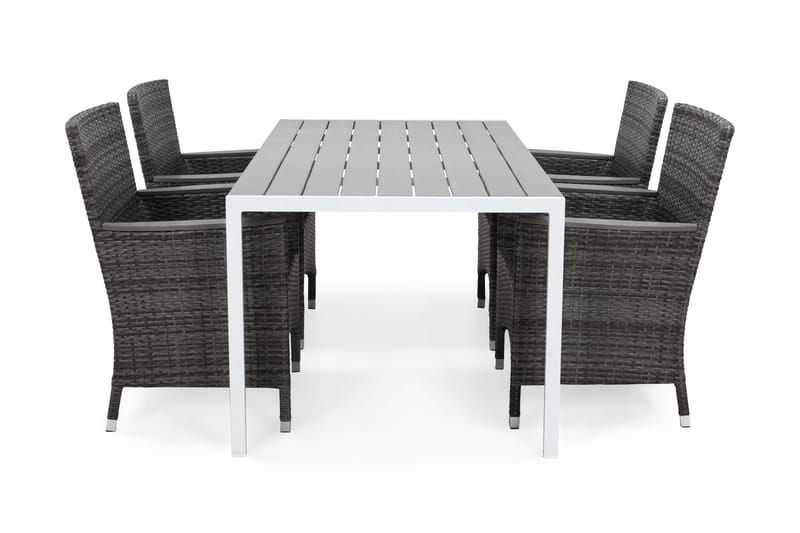 Tunis Havesæt 150 + 4 Thor Lænestole Lyx m Armlæn, Hvid/Grå/Nonwood