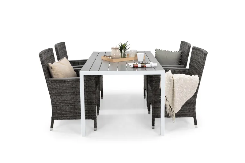 Tunis Havesæt 150 + 4 Thor Lænestole Lyx m Armlæn - Hvid/Grå/Nonwood - Havemøbler - Udendørsgruppe - Havesæt