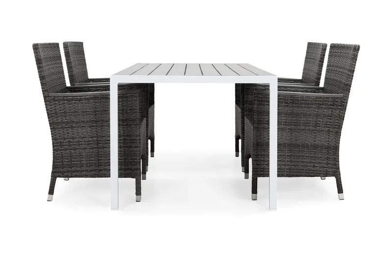 Tunis Havesæt 150 + 4 Thor Lænestole Lyx m Armlæn - Hvid/Grå/Nonwood - Havemøbler - Udendørsgruppe - Havesæt