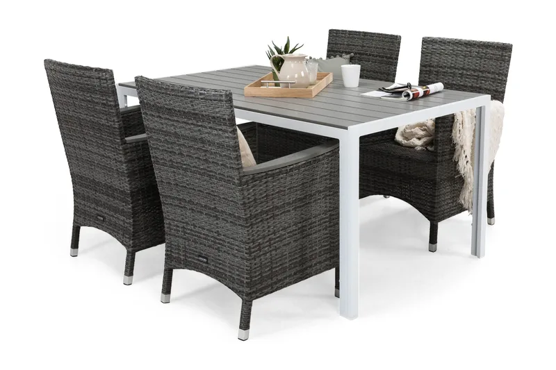 Tunis Havesæt 150 + 4 Thor Lænestole Lyx m Armlæn - Hvid/Grå/Nonwood - Havemøbler - Udendørsgruppe - Havesæt