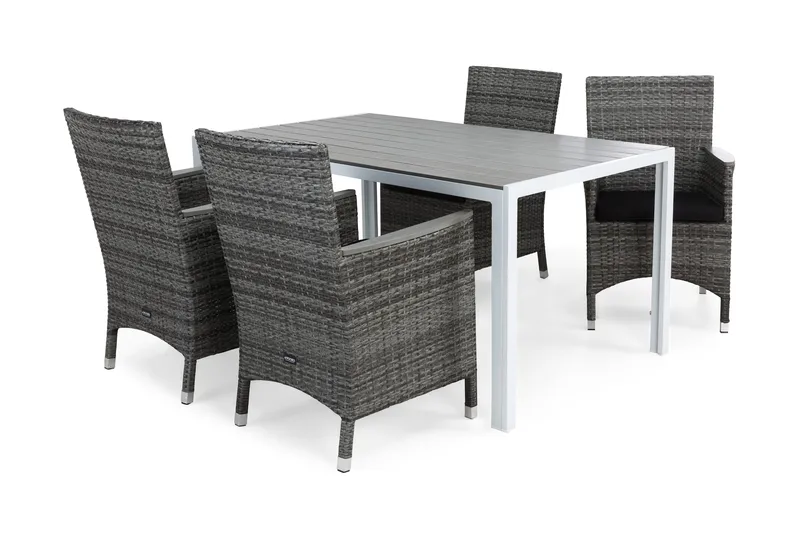 Tunis Havesæt 150 + 4 Thor Lænestole Lyx m Armlæn m Hynde, Hvid/Grå/Nonwood/Sort