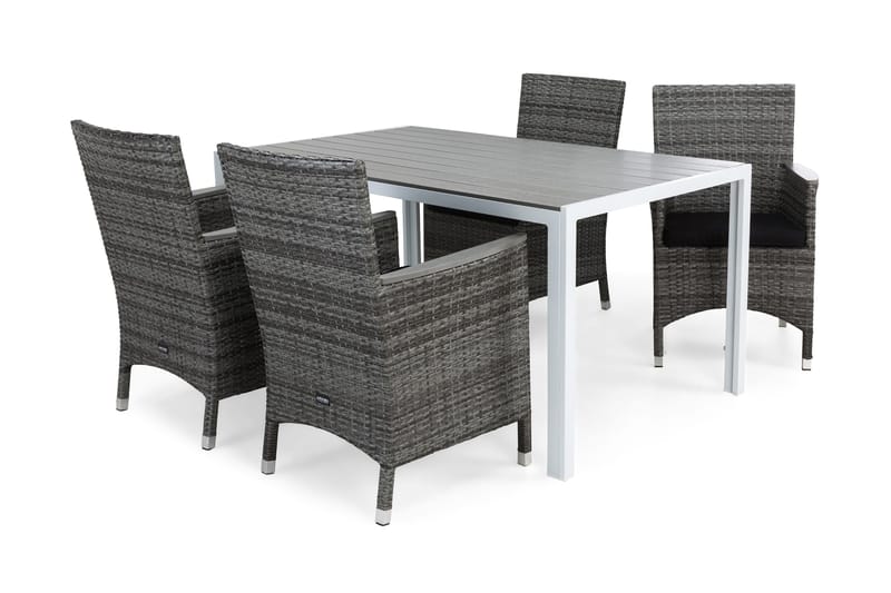 Tunis Havesæt 150 + 4 Thor Lænestole Lyx m Armlæn m Hynde, Hvid/Grå/Nonwood/Sort