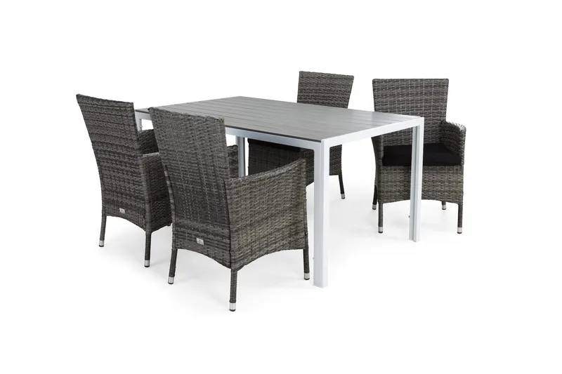 Tunis Havesæt 150 + 4 Thor Lænestole m Hynde, Hvid/Grå/Sort