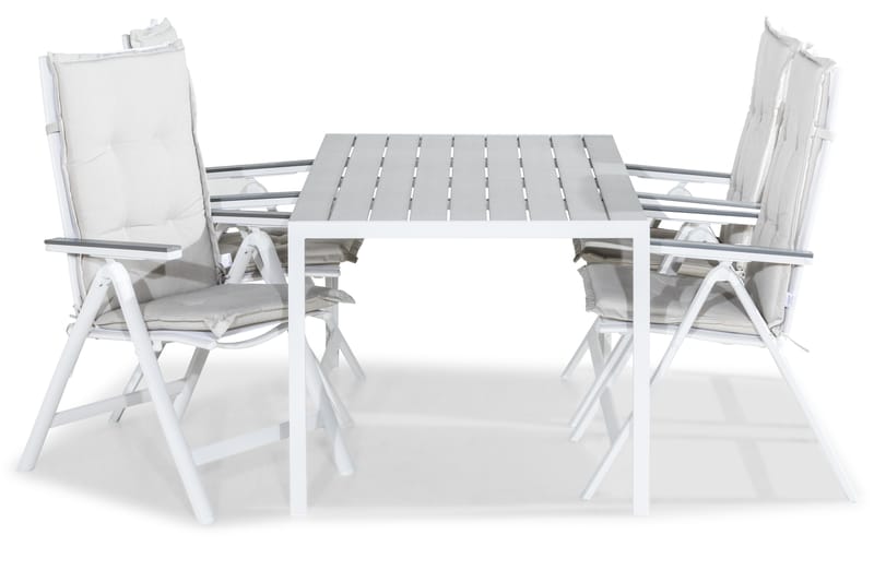 Tunis Havesæt 150x90 + 4 Monaco Light Positionsstol m Hynde - Hvid/Grå/Offwhite - Havemøbler - Udendørsgruppe - Havesæt