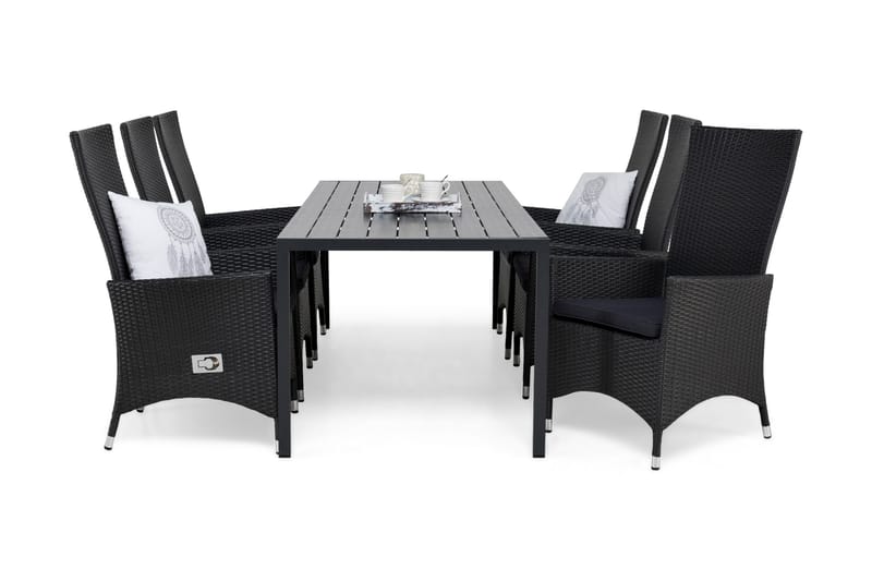 Tunis Havesæt 205 + 6 Jenny Justerbar Lænestole m Hynde, Sort/Sort/Grå