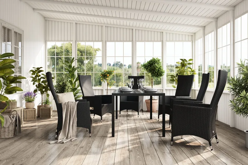 Tunis Havesæt 205 + 6 Jenny Justerbar Lænestole - Sort - Havemøbler - Udendørsgruppe - Havesæt