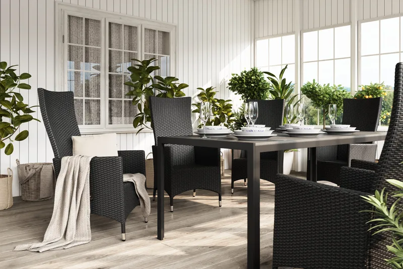 Tunis Havesæt 205 + 6 Jenny Justerbar Lænestole - Sort - Havemøbler - Udendørsgruppe - Havesæt