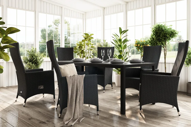 Tunis Havesæt 205 + 6 Jenny Justerbar Lænestole - Sort - Havemøbler - Udendørsgruppe - Havesæt