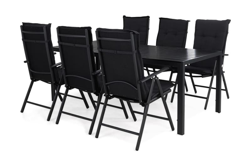 Tunis Havesæt 205 + 6 Maggie Positionsstole m Hynde, Sort/Sort/Grå