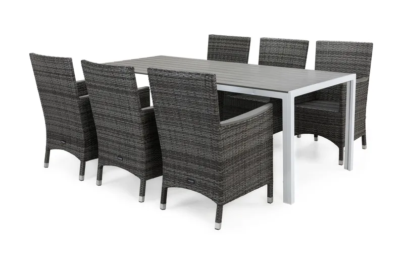 Tunis Havesæt 205 + 6 Thor Lænestole Lyx m Armlæn - Hvid/Grå/Nonwood - Havemøbler - Udendørsgruppe - Havesæt
