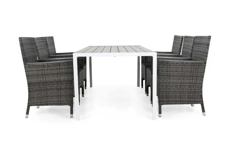 Tunis Havesæt 205 + 6 Thor Lænestole Lyx m Armlæn - Hvid/Grå/Nonwood - Havemøbler - Udendørsgruppe - Havesæt