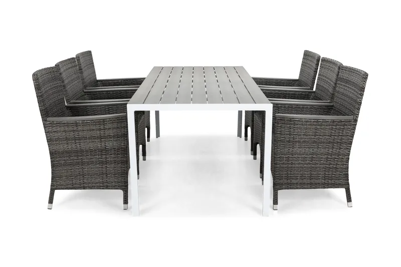 Tunis Havesæt 205 + 6 Thor Lænestole Lyx m Armlæn, Hvid/Grå/Nonwood