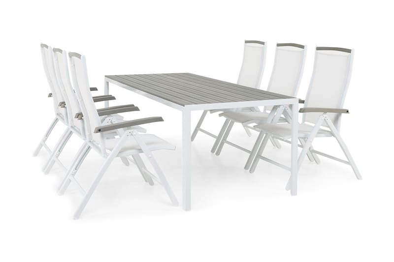 Tunis Havesæt 205x90 cm + 6 Monaco Lyx Positionsstole - Hvid - Havemøbler - Udendørsgruppe - Havesæt
