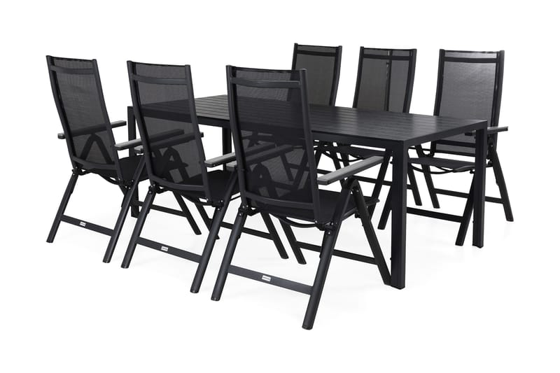 Tunis Havesæt 205x90 cm + 6 Monaco Positionsstole - Sort/Grå - Havemøbler - Udendørsgruppe - Havesæt