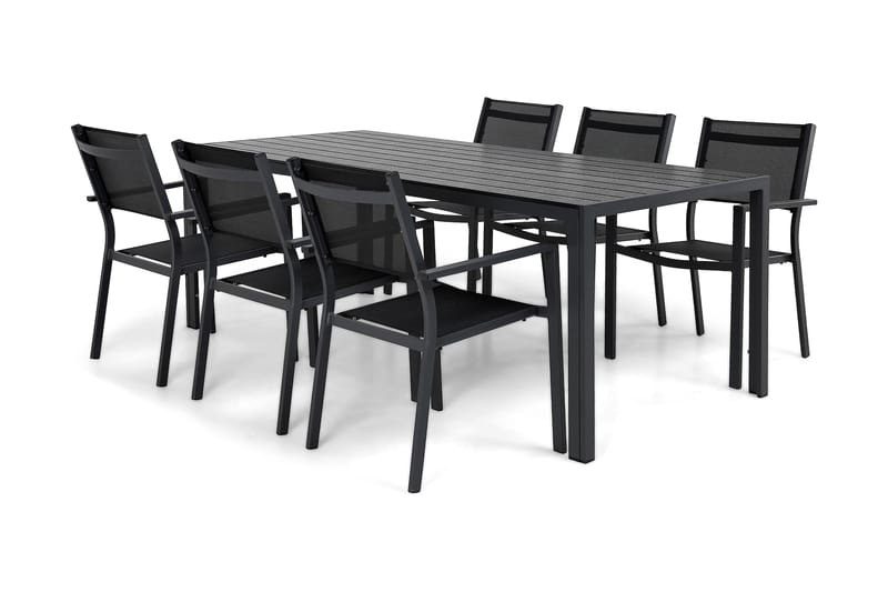 Tunis Havesæt 205x90 cm + 6 Tunis Stabelstole - Sort/Sort - Havemøbler - Udendørsgruppe - Havesæt