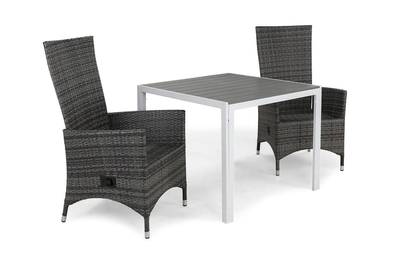 Tunis Havesæt 90 + 2 Jenny Justerbar Lænestole - Hvid/Grå - Havemøbler - Udendørsgruppe - Havesæt