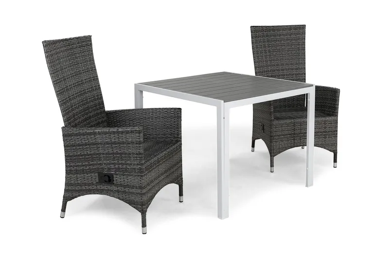 Tunis Havesæt 90 + 2 Jenny Justerbar Lænestole - Hvid/Grå - Havemøbler - Udendørsgruppe - Havesæt