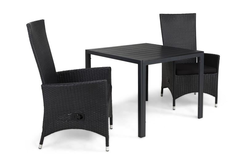 Tunis Havesæt 90 + 2 Jenny Justerbar Lænestole m Hynde, Sort/Sort/Sort