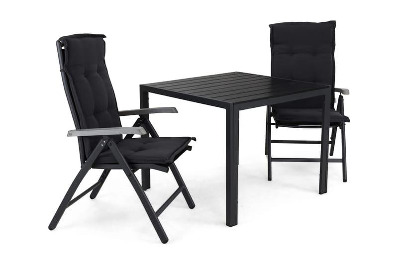 Tunis Havesæt 90 + 2 Monaco Lyx Positionsstole m Hynde, Sort/Sort/Grå