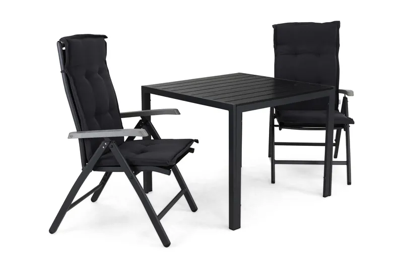 Tunis Havesæt 90 + 2 Monaco Lyx Positionsstole m Hynde, Sort/Sort/Grå