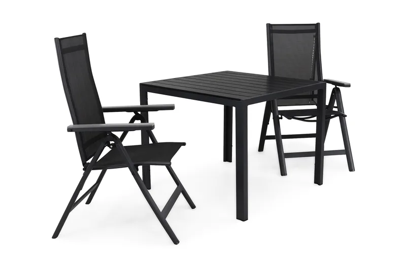 Tunis Havesæt 90 + 2 Monaco Positionsstole - Sort/Sort/Grå - Havemøbler - Udendørsgruppe - Havesæt