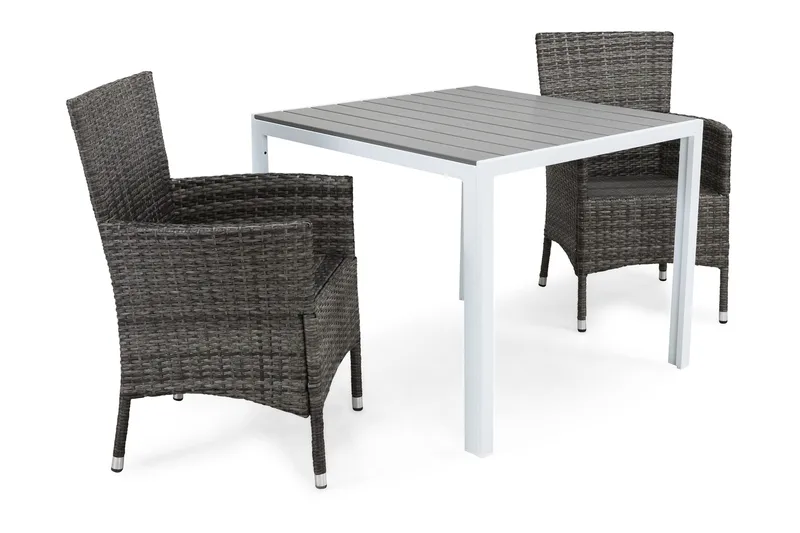 Tunis Havesæt 90 + 2 Thor Lænestole - Hvid/Grå - Havemøbler - Balkon - Balkonmøbler - Altansæt