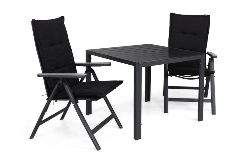 Tunis Havesæt 90x90 + 2 Monaco Light Positionsstol m. Hynde, Sort/Grå