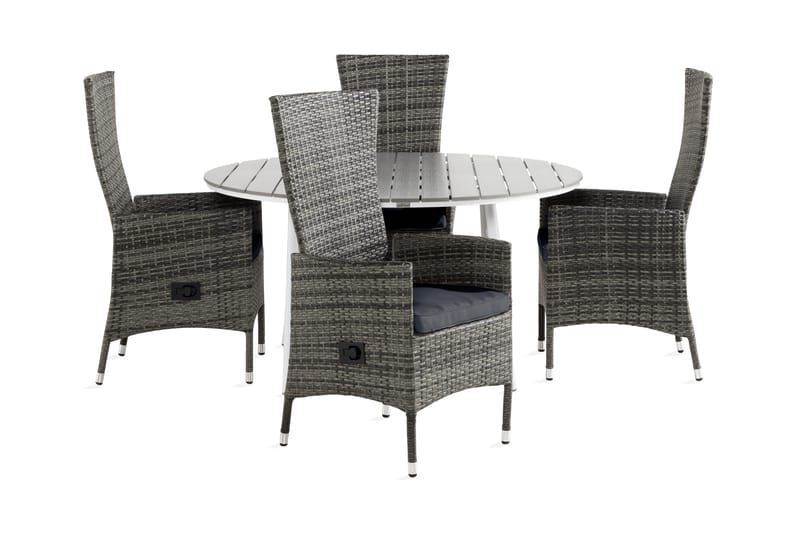 Tunis Spisebordsæt 140 Rund + 4 Jenny Lænestol Justerbar m H, Hvid/Grå