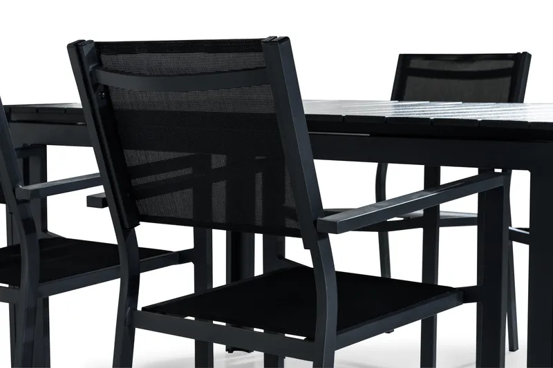 Tunis Spisebordsæt 152-210x90 + 4 Stabelstole - Sort - Havemøbler - Udendørsgruppe - Havesæt