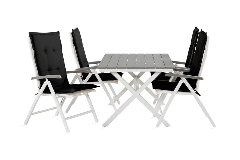 Tunis Spisebordssæt + 4 Monaco Lyx Positionstole med Hynde - Sort / hvid - Havesæt
