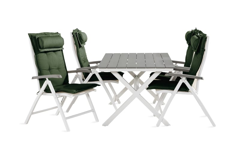 Tunis Spisebordssæt + 4 Monaco Lyx Positionstole med Hynde - Sort / Grøn / Hvid - Havesæt