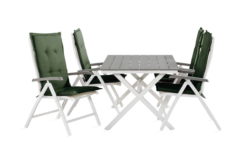 Tunis Spisebordssæt + 4 Monaco Lyx Positionstole med Hynde - Sort / Grøn / Hvid - Havesæt