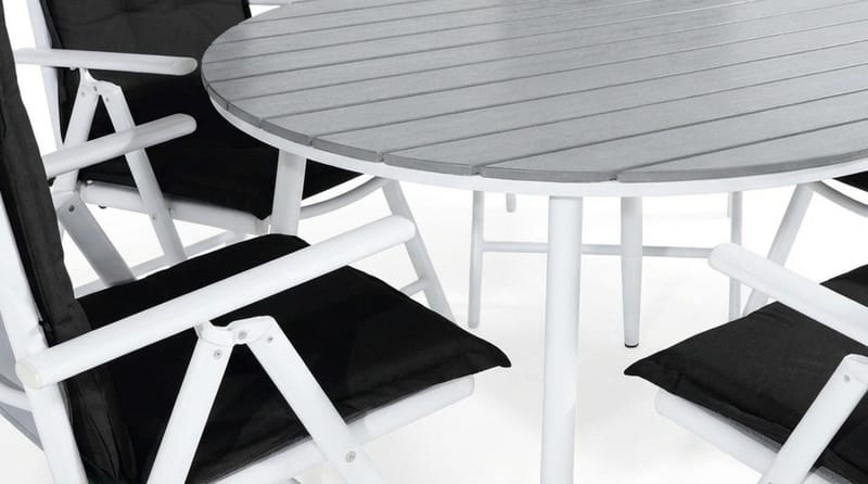 Tunis Spisebordssæt 140 Rund + 6 Maggie Positionsstol m. Hyn - Hvid/Grå/Sort - Havemøbler - Udendørsgruppe - Havesæt