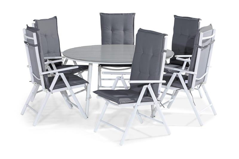 Tunis Spisebordssæt 140 Rund + 6 Maggie Positionsstol m. Hyn, Hvid/Grå