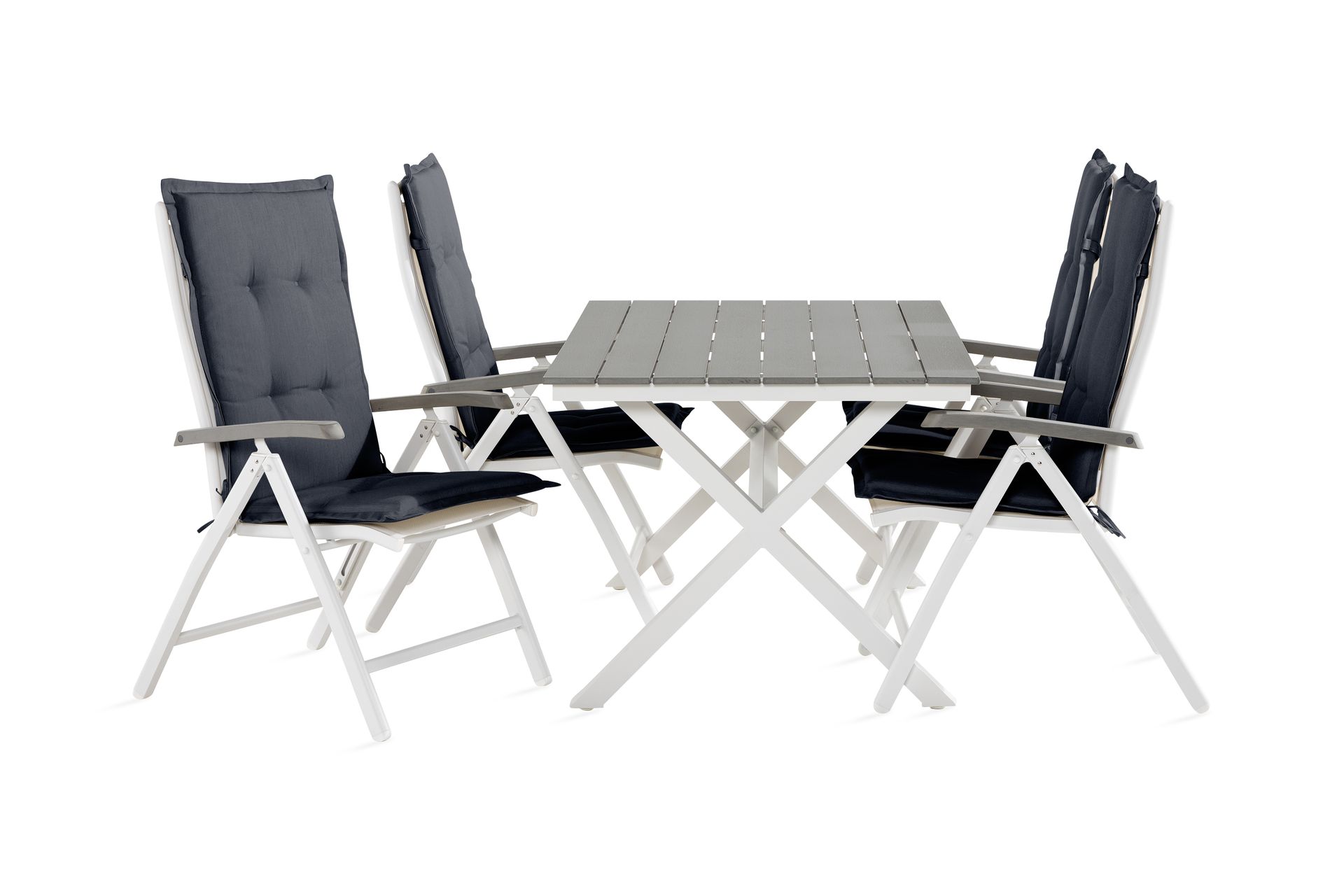 Tunis Spisebordssæt 150 cm + 4 Monaco Havestole - Hvid - Havemøbler - Udendørsgruppe - Havesæt