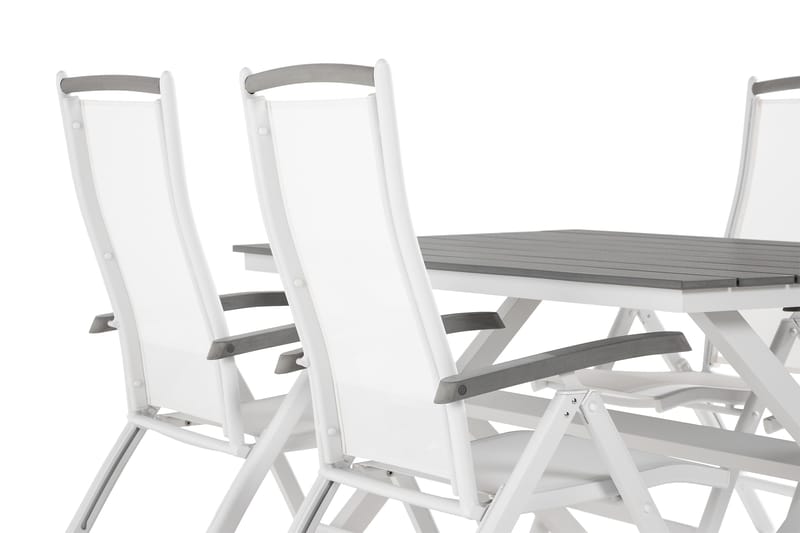 Tunis Spisebordssæt 150 cm + 4 Monaco Lyx Havestole - Sort / hvid - Havesæt
