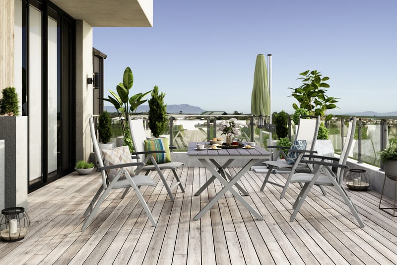 Tunis Spisebordssæt 150 cm + 4 Monaco Lyx Havestole - Sort / hvid - Havemøbler - Udendørsgruppe - Havesæt