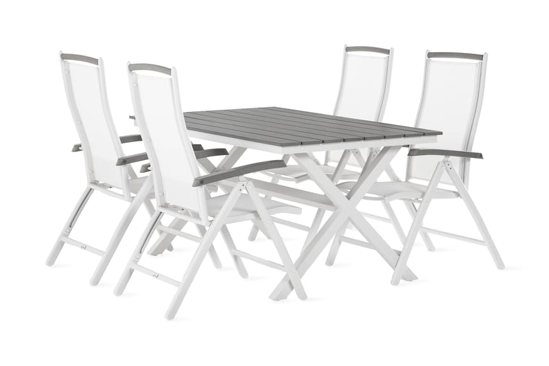 Tunis Spisebordssæt 150 cm + 4 Monaco Lyx Havestole - Sort / hvid - Havesæt
