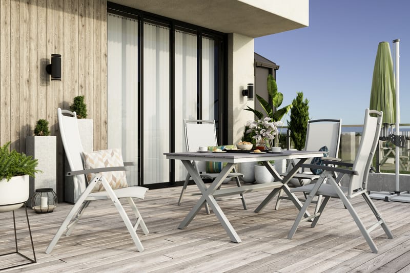 Tunis Spisebordssæt 150 cm + 4 Monaco Lyx Havestole - Sort / hvid - Havemøbler - Udendørsgruppe - Havesæt