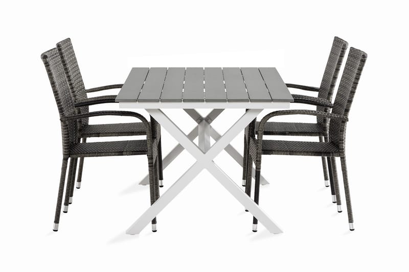 Tunis Spisebordssæt 150 cm + 4 Thor lette stole - Sort / grå - Havesæt