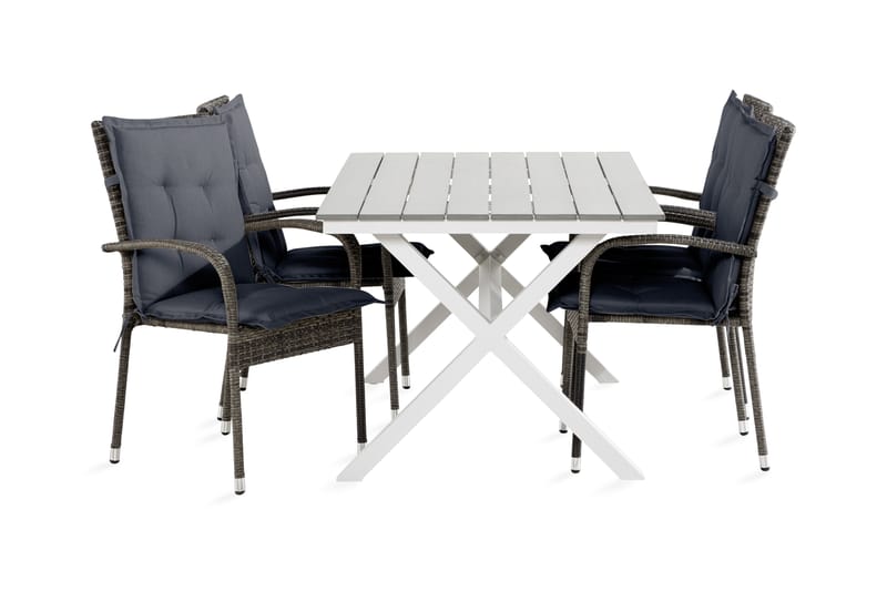 Tunis Spisebordssæt 150 cm + 4 Thor Light lænestole m Hynde - Grå / grå - Havesæt
