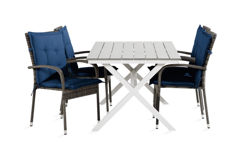 Tunis Spisebordssæt 150 cm + 4 Thor Light lænestole m Hynde - Sort / Blå / Grå - Havesæt