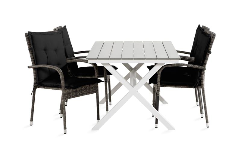 Tunis Spisebordssæt 150 cm + 4 Thor Light lænestole m Hynde - Sort / grå - Havesæt