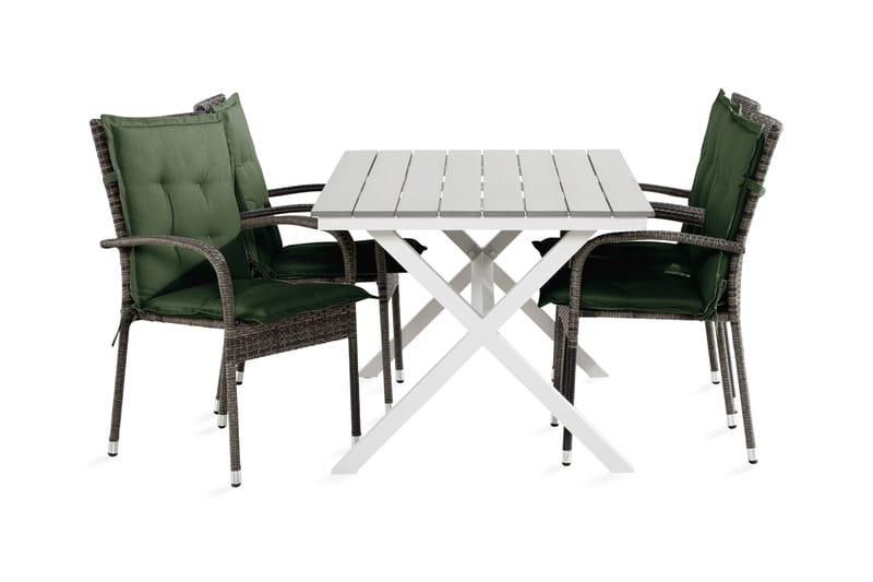 Tunis Spisebordssæt 150 cm + 4 Thor Light lænestole m Hynde - Sort / Grøn / Grå - Havesæt