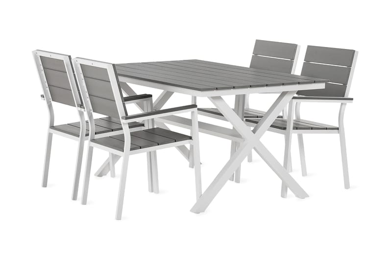 Tunis Spisebordssæt 150 cm + 4 Tunis Stack stole - Sort / Hvid / Grå - Havesæt