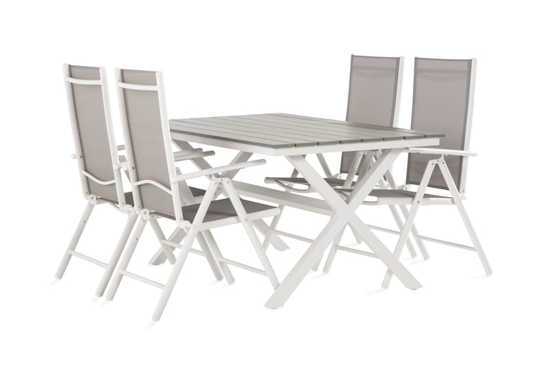 Tunis Spisebordssæt 150 cm + 6 Maggie Position stole - Sort / Hvid / Grå - Havesæt